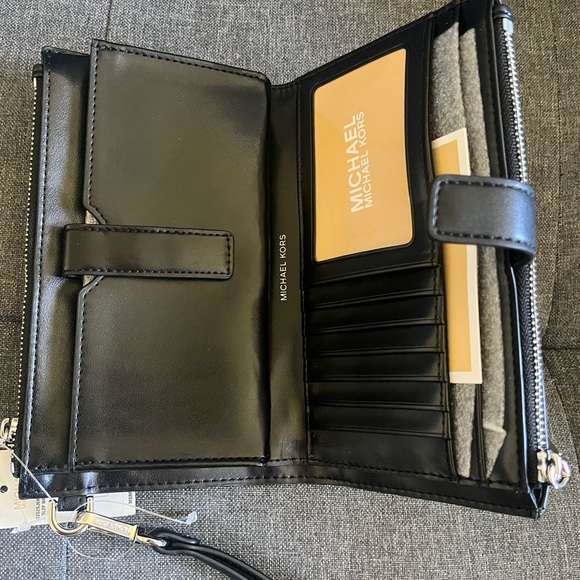 NEW! NWT MICHAEL KORS Double Zip MK Logo Wristlet Wallet Black - Picture 4 of 7